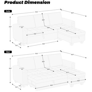 Belffin Secitonal Sleeper Sofa with Pull Out Couch Bed Modular Sectional Sofa with Storage Couch Velvet L Shaped Couch Sleeper Sofa Bed Beige