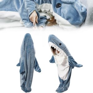 Shark Blanket Hoodie Onesie Adult & Kid, Wearable Shark Blanket, Shark Sleeping Bag, Flannel Soft Cozy Shark Onesie Costume (M)