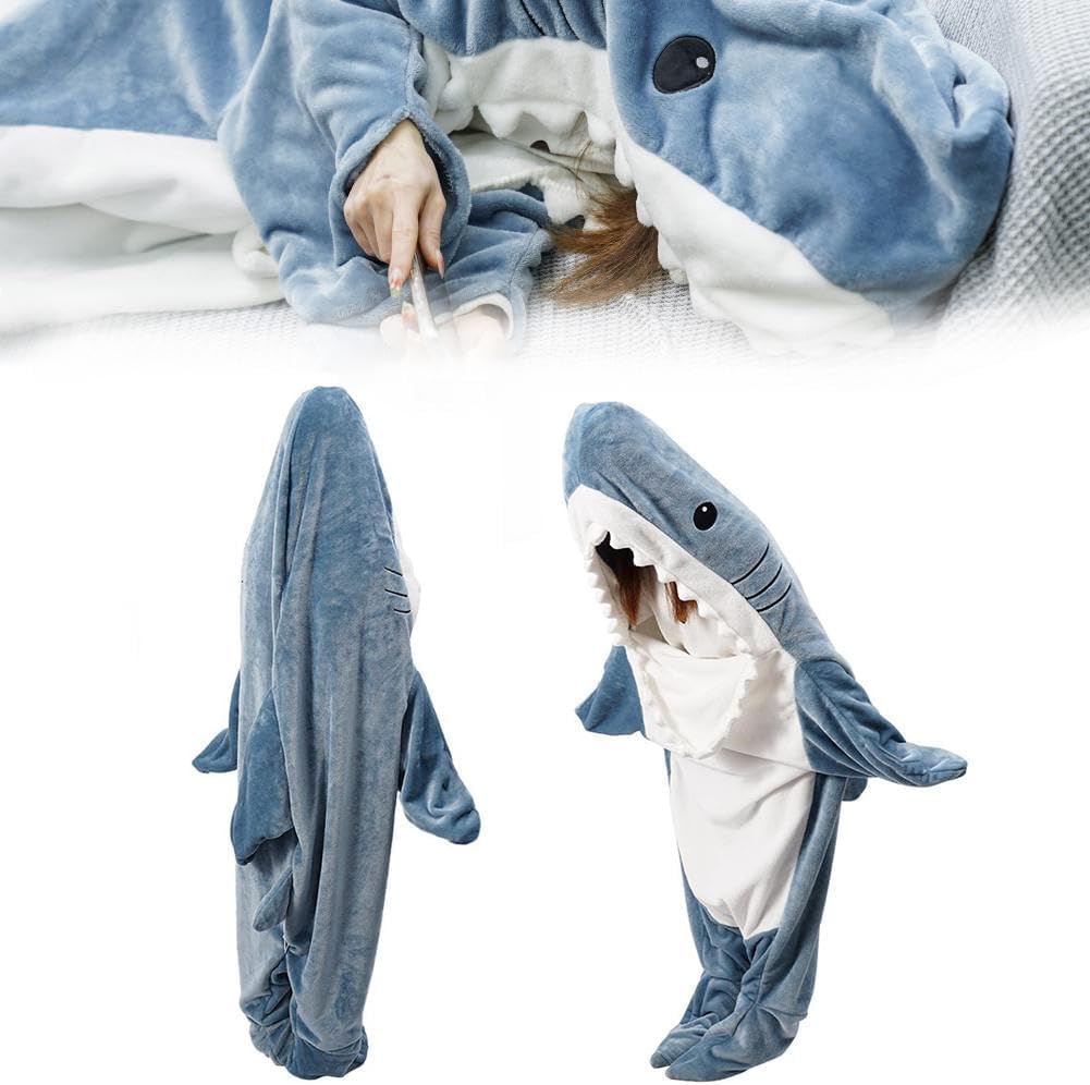 Shark Blanket Hoodie Onesie Adult & Kid, Wearable Shark Blanket, Shark Sleeping Bag, Flannel Soft Cozy Shark Onesie Costume (M)