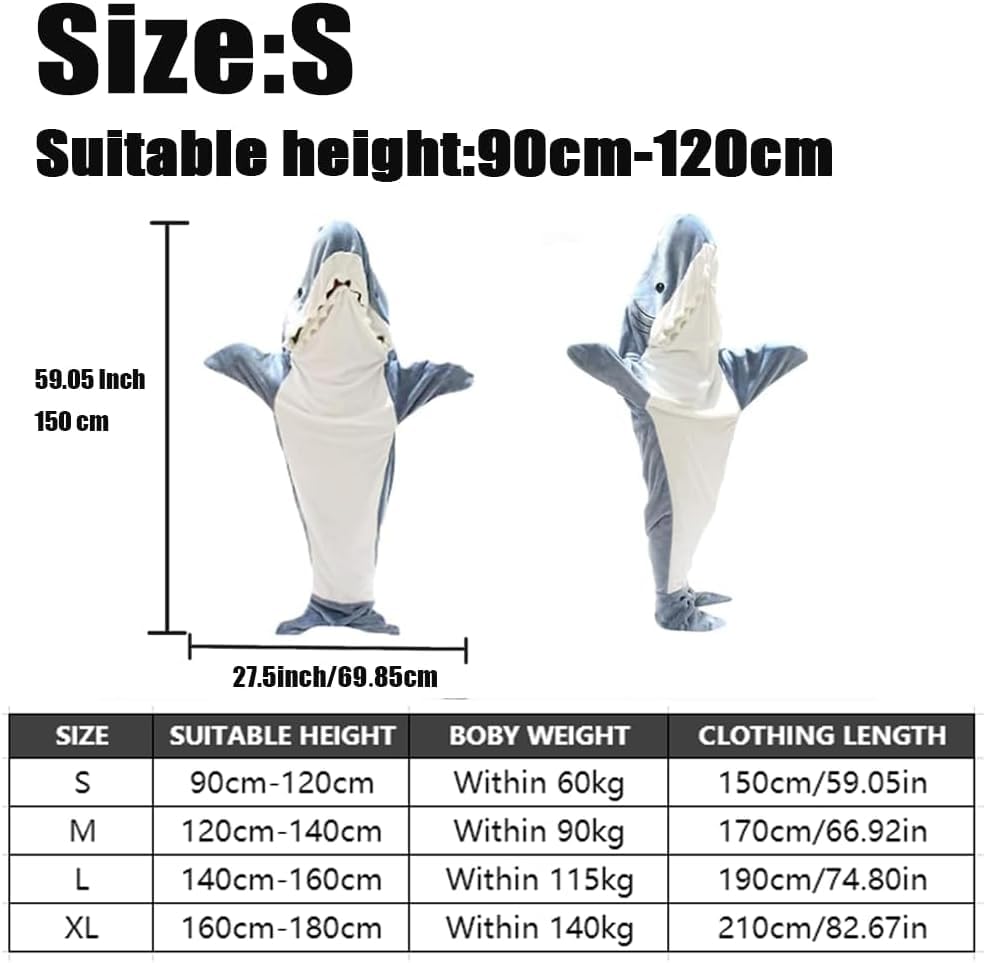 Shark Blanket Hoodie Onesie Adult & Kid, Wearable Shark Blanket, Shark Sleeping Bag, Flannel Soft Cozy Shark Onesie Costume (M)