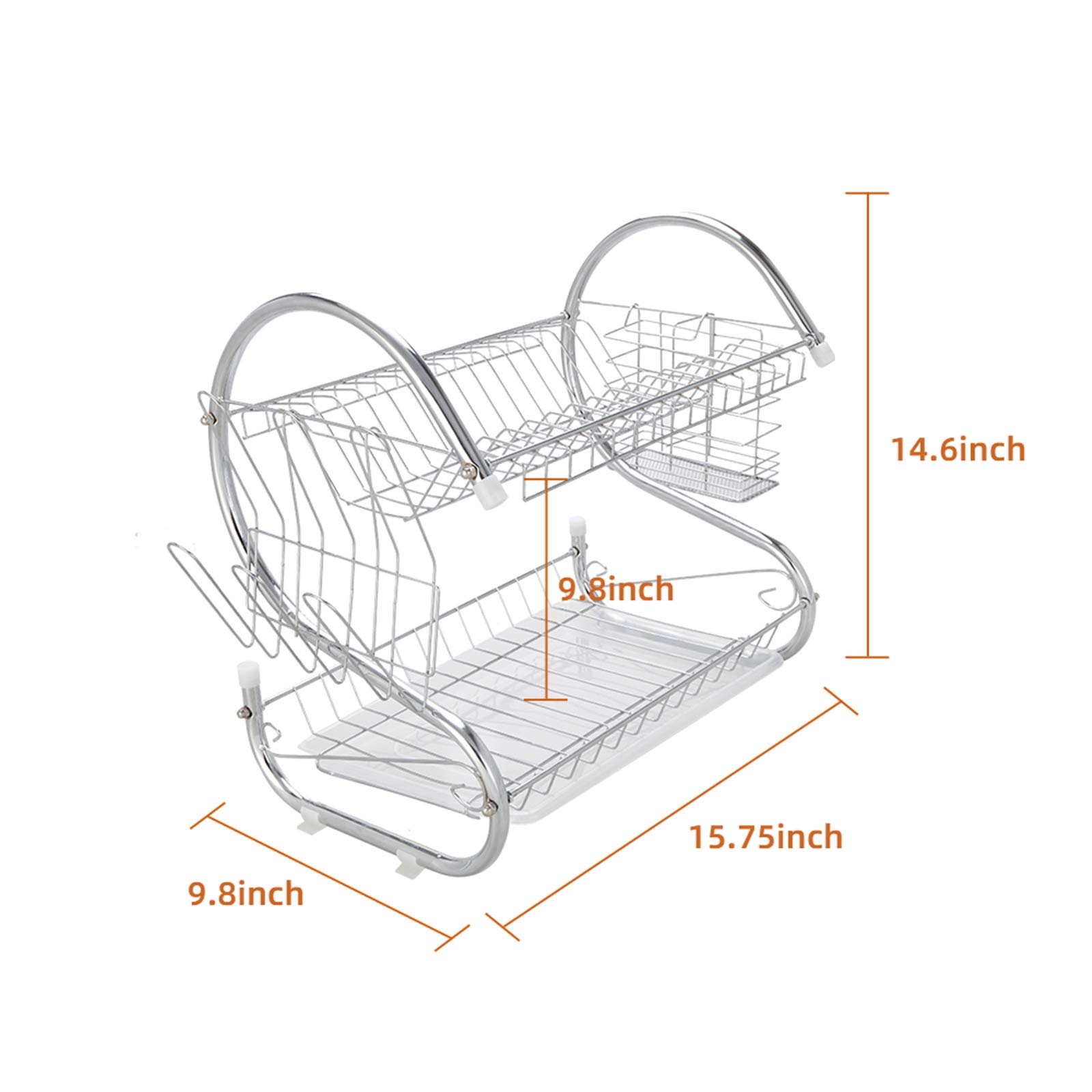 Guangshuohui Dish Drying Rack and Drainboard Set, 2 Tier Large Stainless Steel Sink Organizer Dish Racks with Cups Holder, Utensil Holder, Dish Strainer Shelf for Kitchen Counter