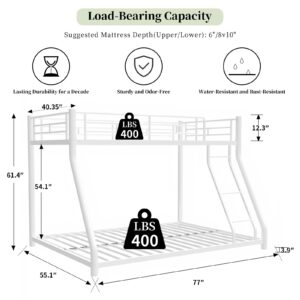Jaxenor Bunk Bed Twin Over Full Size with Ladder, Heavy Duty Metal Bed Frame with Safety Guardrail, Sturdy Twin Bunk Beds for Kids Teens & Adults, No Box Spring Needed, White