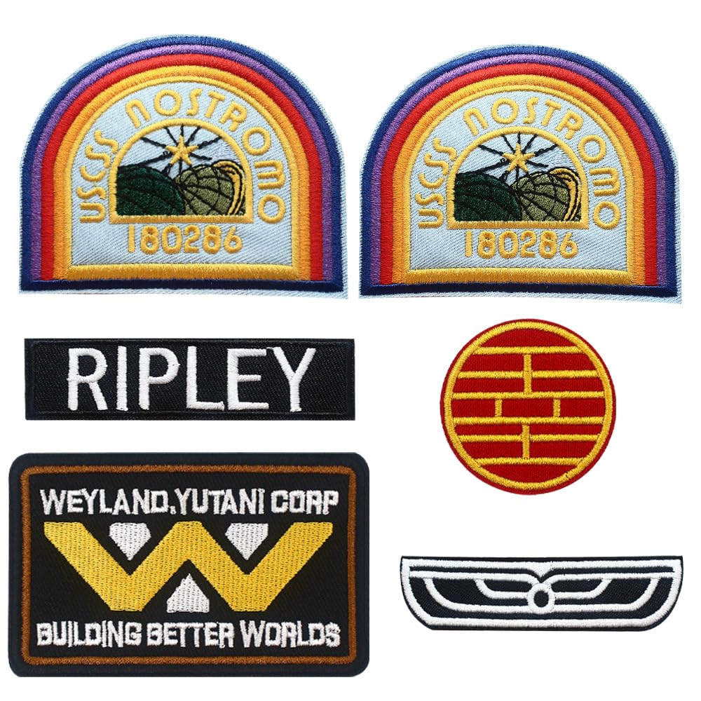 6 Pieces USCSS Crew Ripley Embroidered Iron On Patches Halloween Costume Shoulder Costume Embroidered Applique Badge Patches Set (6 Pieces USCSS Patches)