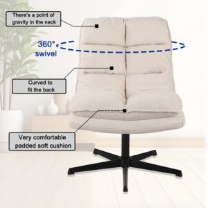 Deenziilix Criss Cross Legged Office Chair, Easy to Assemble Armless Wide Office Desk Chair, Fabric Modern Comfy Padded Seat Task Computer Chair for Home, Bedroom, Living Room（Beige）