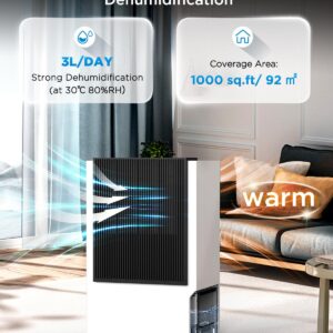 Dehumidifier for Basement with Drain Hose, EasyAcc 2024 Newly [ Rotary 10X Fast Dehumidification/1500 Sq. Ft/Timer/3000ml Per Day] 2 Modes Quiet Portable Dehumidifier for Bedroom Bathroom Large Room