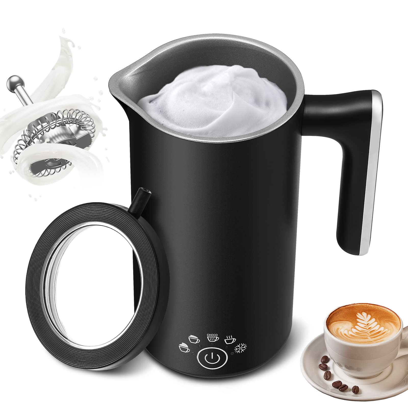 Electric Milk Frother and Steamer - 17oz/500ml Hot and Cold Foam Maker - 4-in-1 Automatic Coffee Frother - Perfect for Hot Chocolate, Lattes, Cappuccinos, and Macchiatos