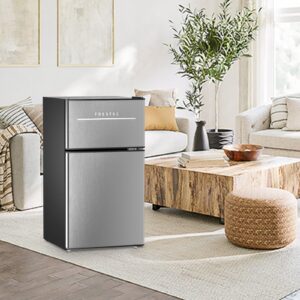 Frestec Mini Fridge with Freezer 3.5 Cu.Ft. 2 Door Refrigerator and Freezer Small Fridge for Bedroom Home Office Dorm, Small Drink Chiller, 37 dB Low Noise, Stainless Steel