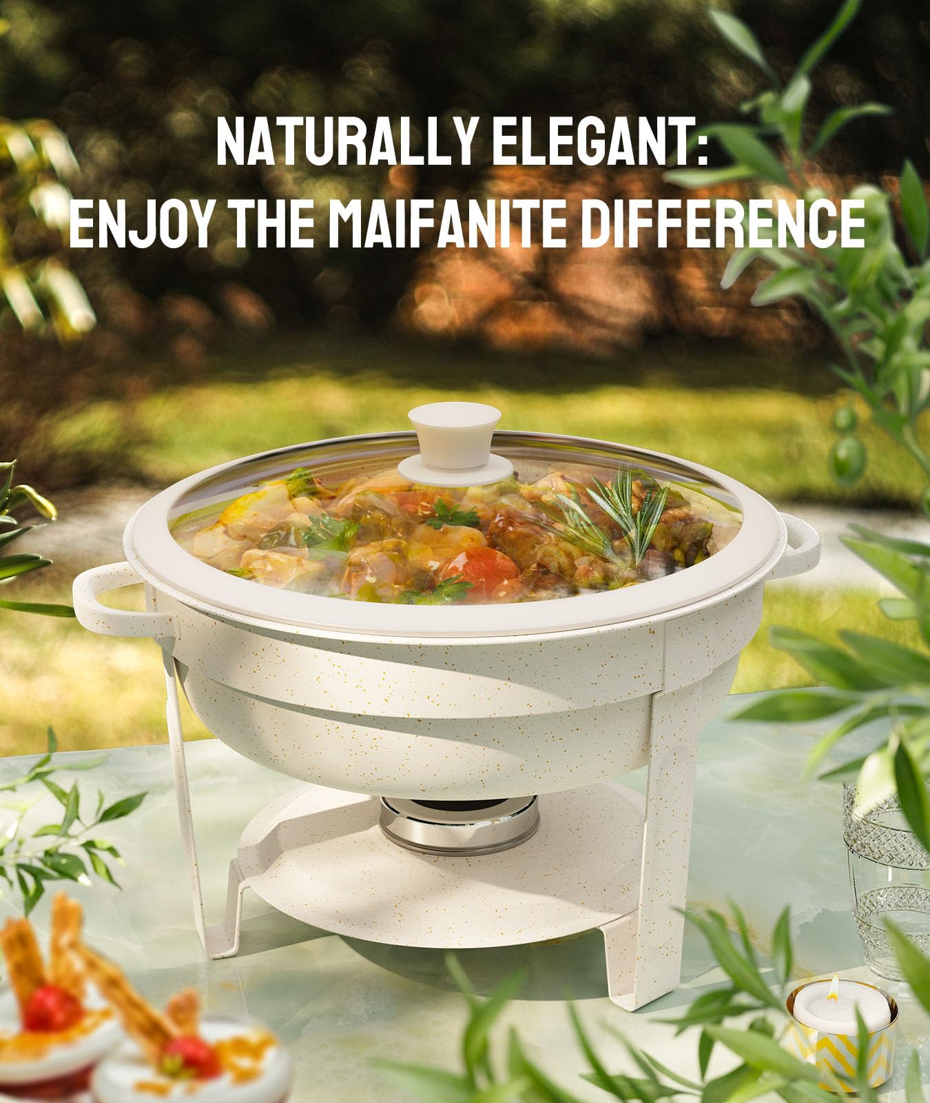 Chafing Dishes for Buffet 4PACK, [Game Changer Maifanite-Coated] Chafing Dish Buffet Set Offer The Elegance of Nature, 5QT Food Warmers for Parties Serve for Wedding, Birthday, Church Events, ETC