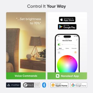 Nanoleaf Essentials Smart LED Color-Changing Light Bulb (60W) - RGB & Warm to Cool Whites, App & Voice Control (Works with Apple Home, Google Home)