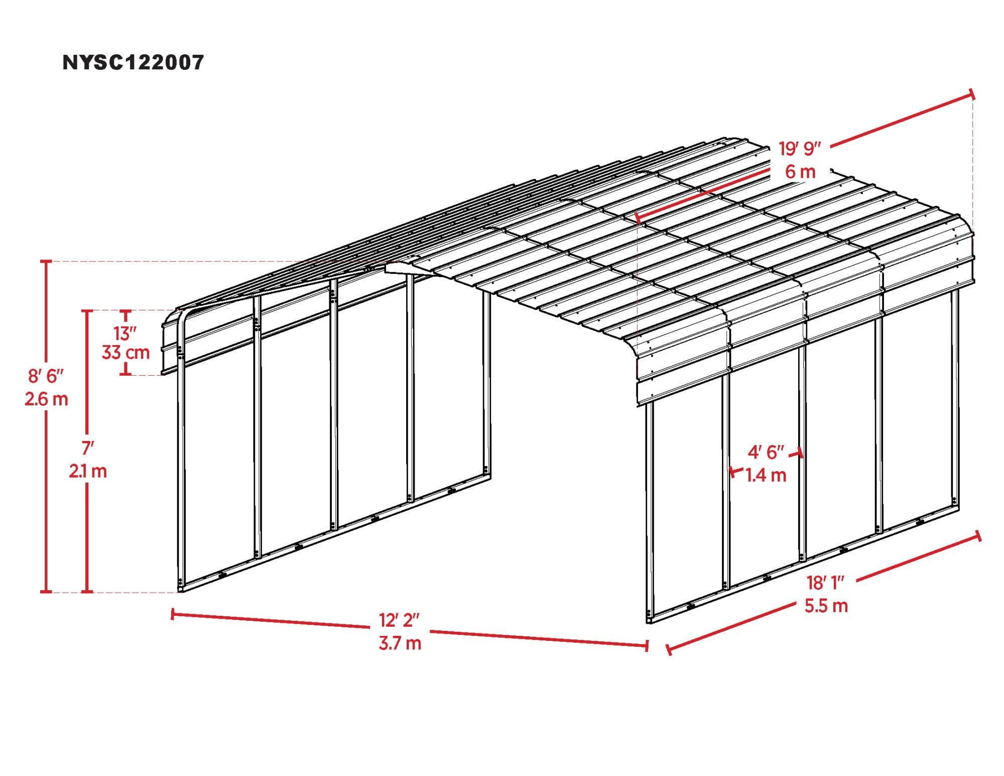 New Yard 12 x 20 x 7 ft Heavy Duty All Steel Carport – All-Weather Steel Canopy Shelter and Steel Frame for Cars, Trucks, Boats, and Outdoor Equipment