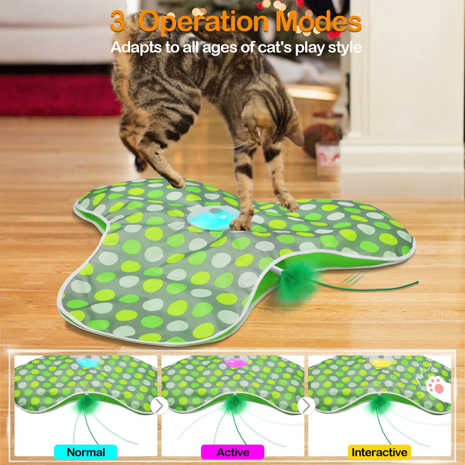 umosis Interactive Cat Toys Rechargeable,Moving Concealed Feathers,Real Mouse Squeaky,Touch Activated Cat Kitten Toy Cat Exercise Toys for Indoor Bored Adult Cats