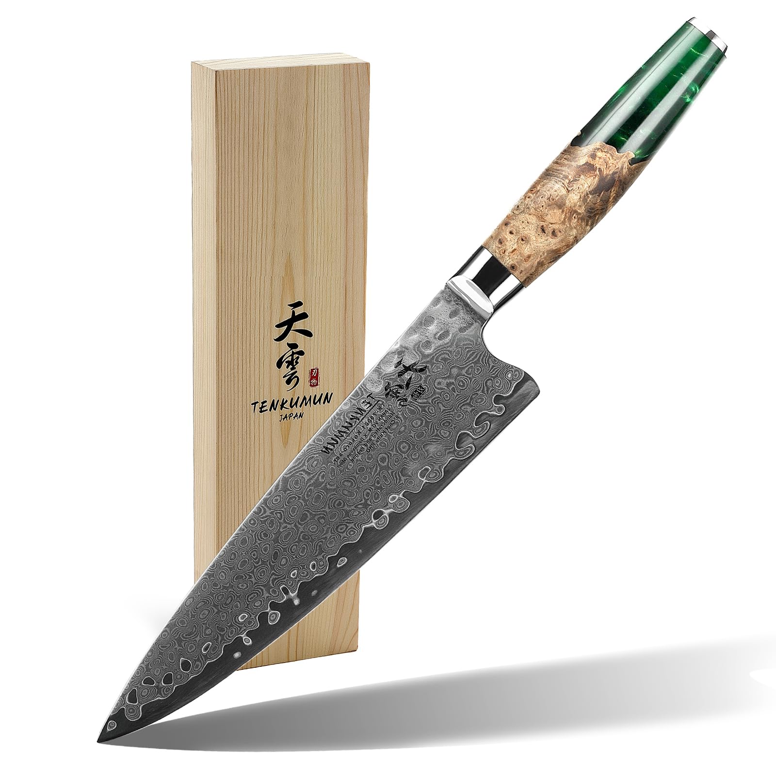 Tenkumun Japanese Gyutou Knife Pro. Handcrafted 8 inch Chef Knife Handmade Forged Knife Japan VG-10 Damascus Steel -Kokoro ser.