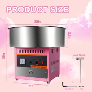 Large Cotton Candy Machine Commercial, 1000W Electric Cotton Candy Machine with Stainless Steel Bowl, Storage Drawer, and Sugar Spoon, Suitable for Family Gathering, Birthday Parties, Festivals (Pink)