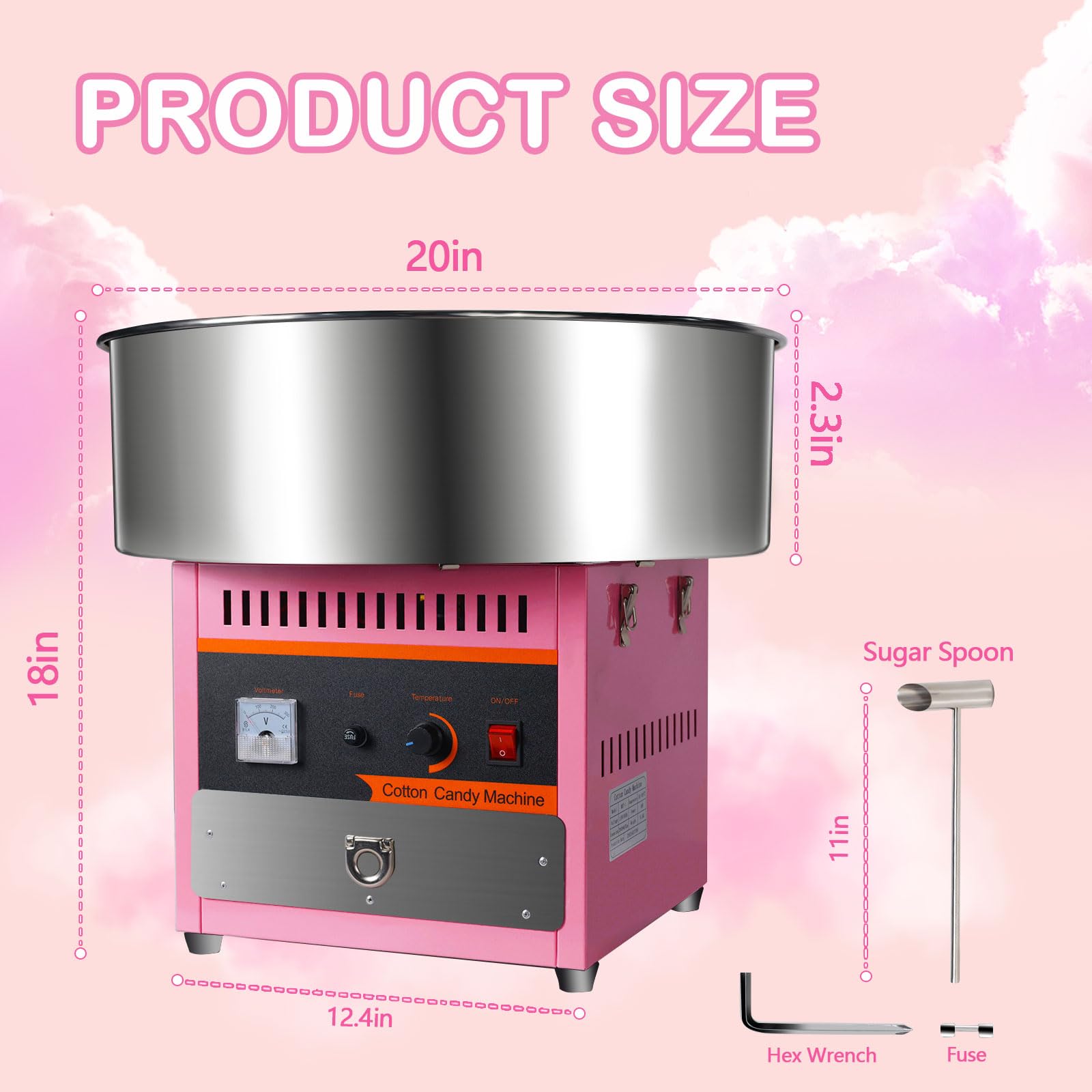 Large Cotton Candy Machine Commercial, 1000W Electric Cotton Candy Machine with Stainless Steel Bowl, Storage Drawer, and Sugar Spoon, Suitable for Family Gathering, Birthday Parties, Festivals (Pink)