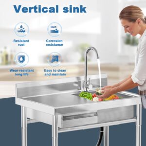 EHVCISTQ Stainless Steel Utility Sink Freestanding Single Bowl Laundry Sink with Hot and Cold Water Plumbing Workbench Drawers for Laundry Room Farmhouse Indoor and Outdoor Sink