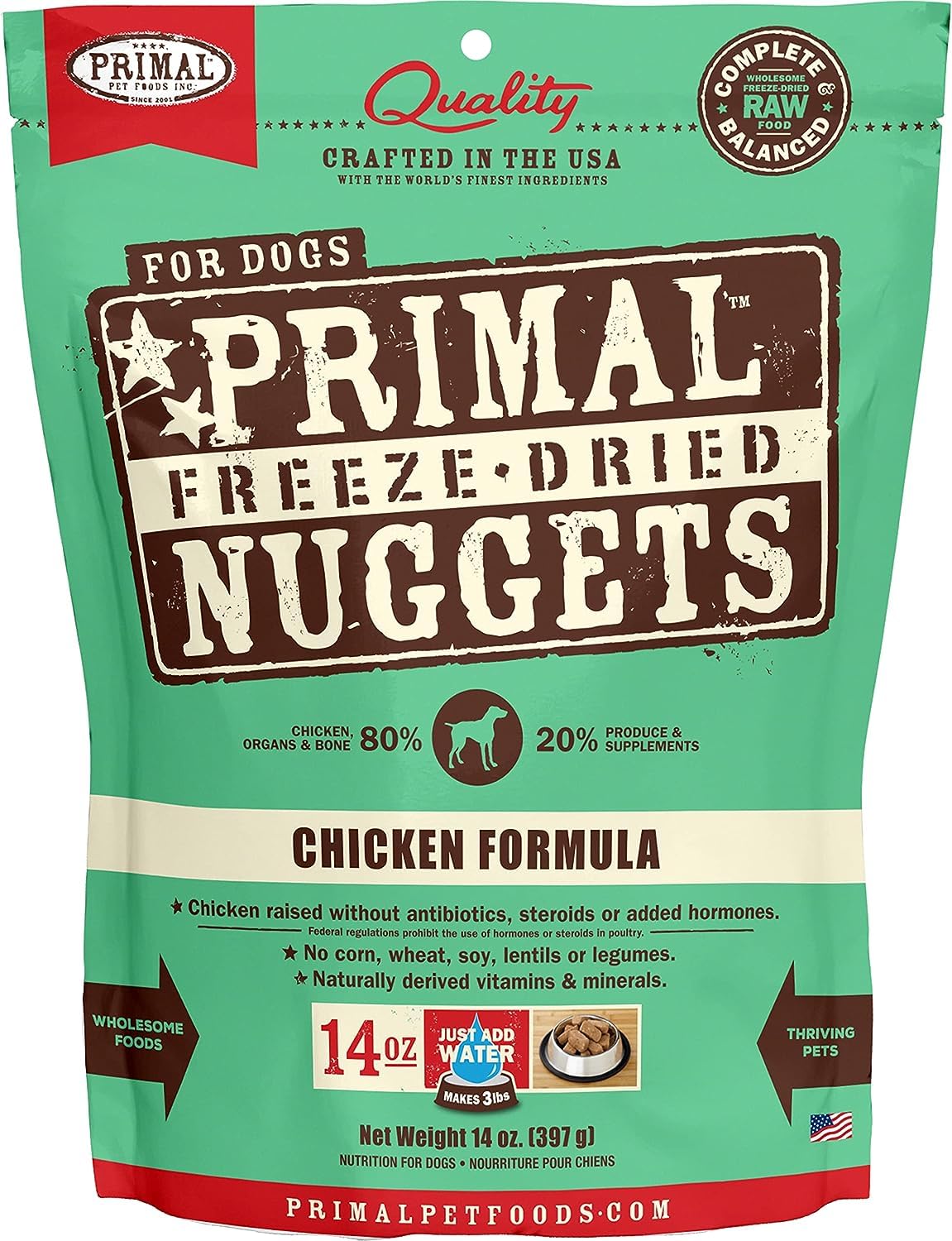 Primal Freeze Dried Dog Bundle, Chicken Food Nuggets 14oz, Chicken & Pumpkin Treats 2oz, Chicken Liver Treats 1.5oz, Grain Free, High Protein with Probiotics