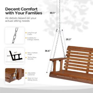 VINGLI 4 FT Outdoor Porch Swing, Upgraded XL Size Seat Depth & Back Height Wooden Patio Swing, Heavy Duty 880 LBS Front Hanging Swing for Yard, Tree, Balcony (Brown)