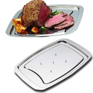 stainless steel carving tray spiked meat dish with spiked caps polished non-slip serving tray turkey pan for slicing, cutting, chopping