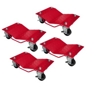 garveetech wheel dolly - 6000 lbs car moving dolly, wheel dolly car tire stake set of 4,heavy-duty car tire dolly cart, 16"x12", red