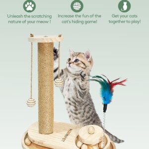 NZONPET Cat Scratching Post 16.54" Tall Scratch Post Premium Sisal Rope Scratch Posts for Kitten and Adult Cats All Natural Rope Wooden Ball Track Interactive Toy with Dangling Ball