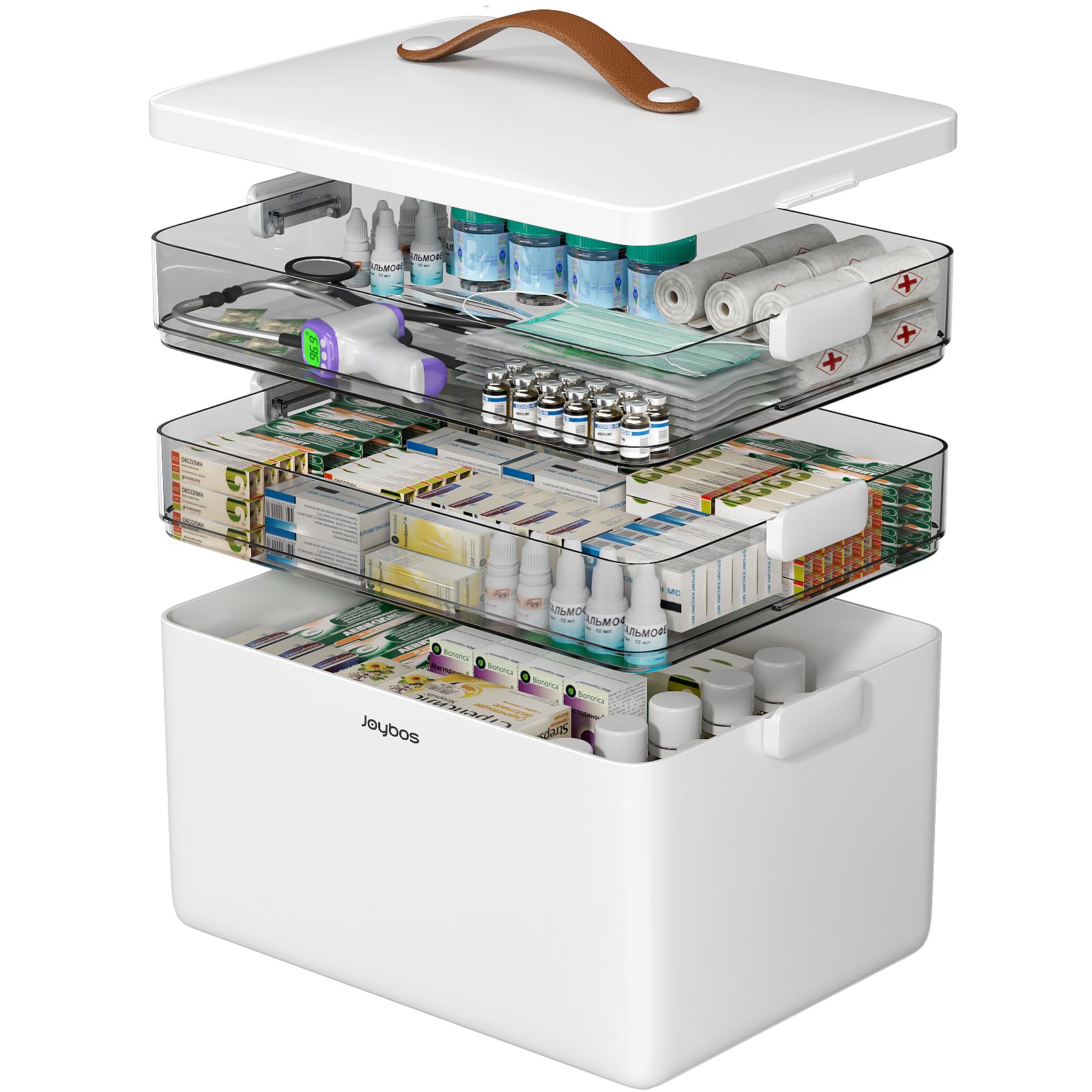 CTIME 3-Tier Medicine Storage Box - First Aid Kit Storage with Moisture-Proof Shading Design Portable Medicine Storage Box with a Leather Handle Ideal for Use in Homes Dorms