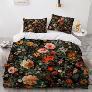 oejvsu 3d vintage peonies printed bedspread cover twin watercolor flowers pattern duvet cover lion head room decor bedding sets art style for adult men women