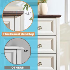 OKYCI Farmhouse 6 Drawer Dresser for Bedroom, Double Wood Chest of Drawers with 1.2" Thickened Top - 54" W x 31.5" H, Antique White