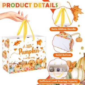 Thanksgiving Pumpkin Baby Shower Birthday Gift Bag for Baby Girls Boys A Little Pumpkin is On The Way Gift Bag with Wrapping Paper Card Fall Autumn Gift Bag for Baby Shower Party Supplies