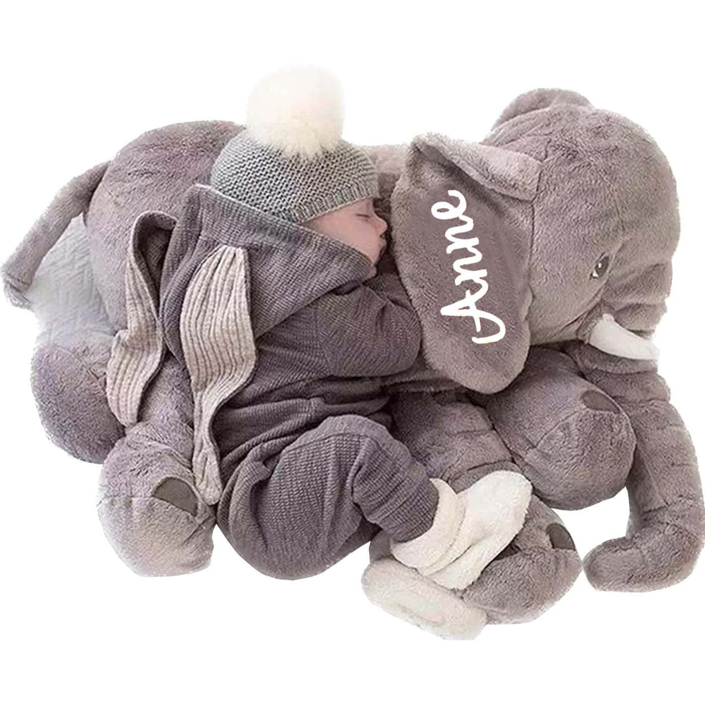 Personalized Giant Stuffed Elephant Pillow Doll, Name Emboridery Animal Doll Stuffed Plush Pillow Toy 16"/24" Gift for Christmas, Birthday