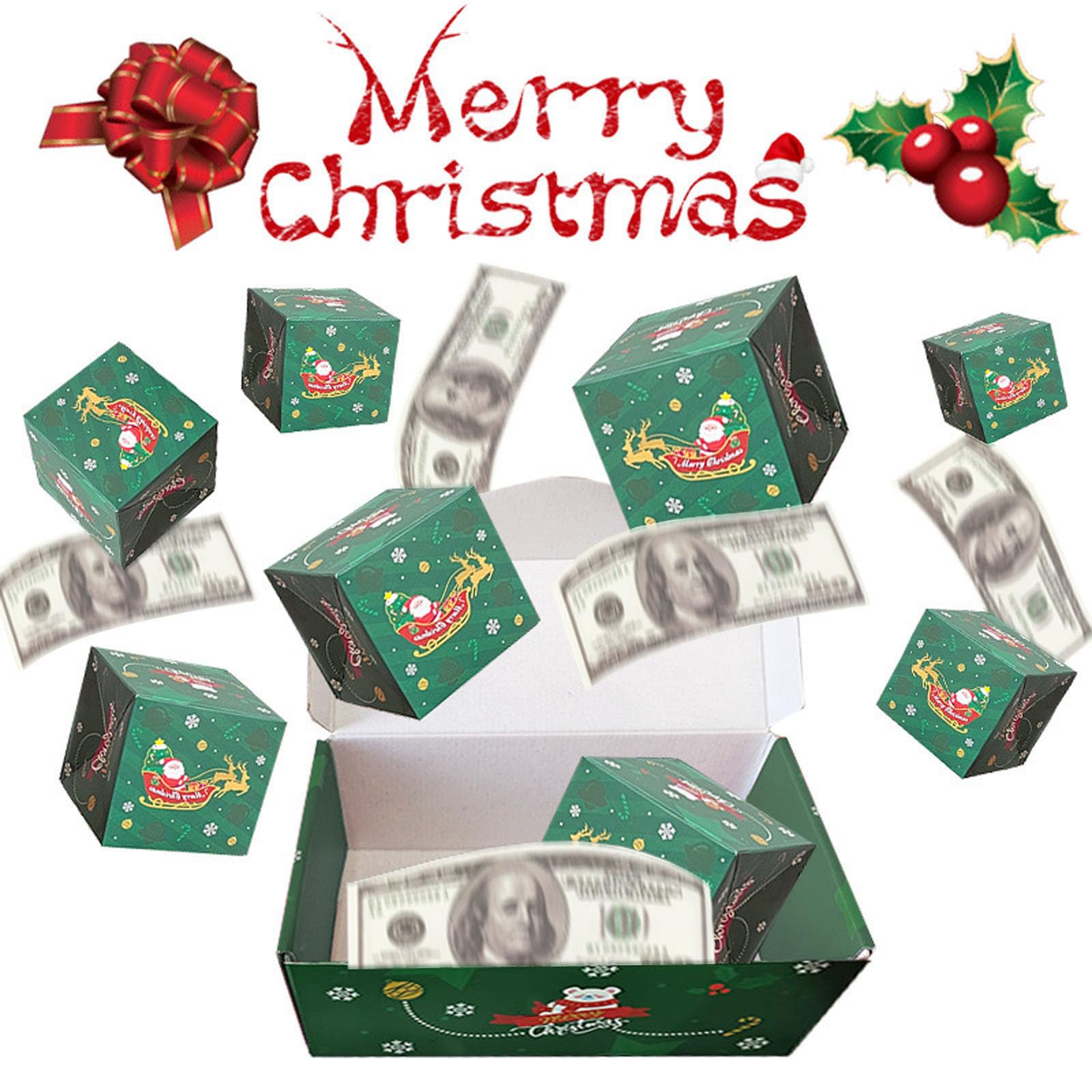 Surprise Gift Box Explosion for Money, Pop Up Money Gift Box for Cash Gift, Merry Christmas Surprise Box Gift Box for Christmas Birthday Anniversary Valentine (Green, 10 Boxes)