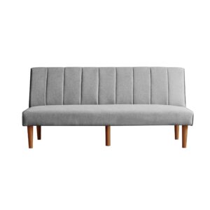 homepop upholstered bergen convertible futon sofa bed, modern sofa couches for living room, small spaces, dorm, apartment, gray woven