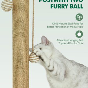 NZONPET Cat Scratching Post 16.54" Tall Scratch Post Premium Sisal Rope Scratch Posts for Kitten and Adult Cats All Natural Rope Wooden Ball Track Interactive Toy with Dangling Ball