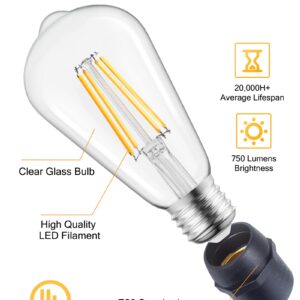 Brightown Vintage LED Edison Bulbs, 6W, Equivalent 60W, High Bright 2700K Warm White,750 Lumens, Non-Dimmable, E26 Medium Base ST58 Antique Filament Bulbs with 83+ CRI for Ceiling Fan Bathroom Porch