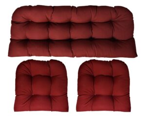 rsh decor: sunbrella 3-piece wicker tufted cushion set | large size | made with sunbrella performance fabric | outdoor loveseat & u-shaped seat cushions | canvas burgundy