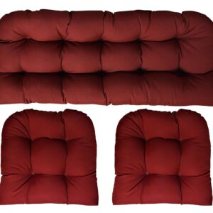 RSH DECOR: Sunbrella 3-Piece Wicker Tufted Cushion Set | Large Size | Made with Sunbrella Performance Fabric | Outdoor Loveseat & U-Shaped Seat Cushions | Canvas Burgundy