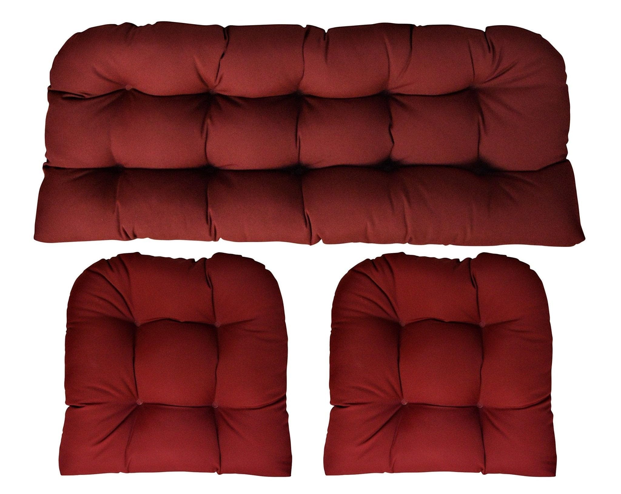 RSH DECOR: Sunbrella 3-Piece Wicker Tufted Cushion Set | Large Size | Made with Sunbrella Performance Fabric | Outdoor Loveseat & U-Shaped Seat Cushions | Canvas Burgundy