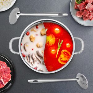 Stainless Steel Hot Pot with Divider,Pot with Glass Lid, Hot Pot with Spoon/Leaky Spoon for Kitchen Cooking Hotels Restaurants Home