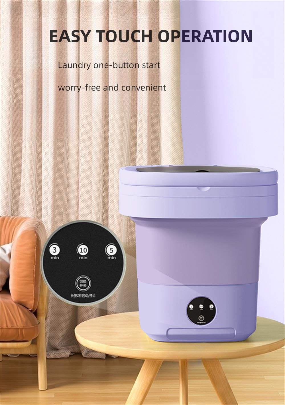 Portable washing machine,Mini Washer,15L upgraded large capacity foldable Washer.Deep cleaning of underwear, baby clothes and other small clothes.Suitable for apartments, dormitories, hotels.(Purple)