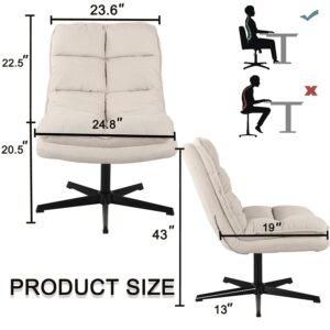 Deenziilix Criss Cross Legged Office Chair, Easy to Assemble Armless Wide Office Desk Chair, Fabric Modern Comfy Padded Seat Task Computer Chair for Home, Bedroom, Living Room（Beige）