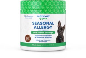 nutricost pets seasonal allergy supplement soft chews for dogs (beef flavored) 60 soft chews - supports occasional & seasonal allergies health