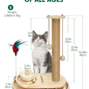 NZONPET Cat Scratching Post 16.54" Tall Scratch Post Premium Sisal Rope Scratch Posts for Kitten and Adult Cats All Natural Rope Wooden Ball Track Interactive Toy with Dangling Ball