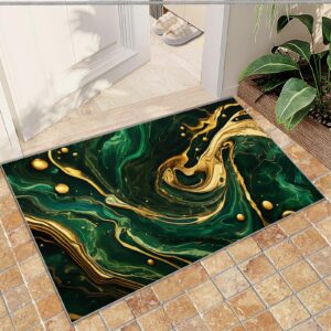 legenob area rugs 2x3 gold green marble texture area rug ，modern abstract fluids print green rug ，washable rug ，apply to restroom bathroom laundry room kitchen foyer entrance interior door mat