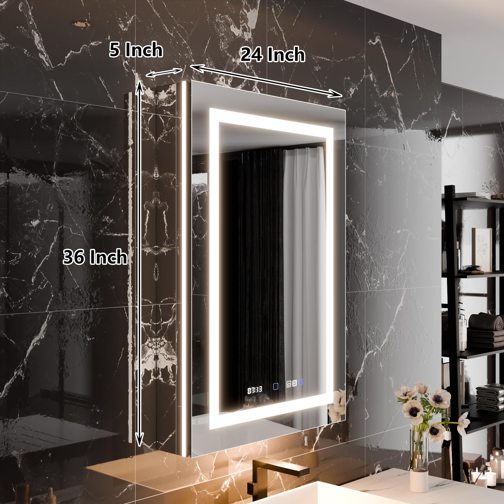 VUMALL LED Bathroom Medicine Cabinet with Mirror, 24x36 Medicine Cabinet with Lights, 10XMakeup-Mirror, Dimmable, Defogging, Recessed/Surface, Front&Backlit, Clock Temp Display, Outlets, Left Open