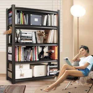 ErgoNova 72" H Metal Bookshelf,Sturdy Bookcase,5-Tier Adjustable Book Shelf with Storage for Bedrooms,Living Rooms and Home Offices,Black