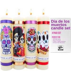 halloween candles set of 4 slow burning made of premium wax - candles dia de los muertos candles - day of the dead decorations for altar - dia de muertos decorations - dia de los muertos altar