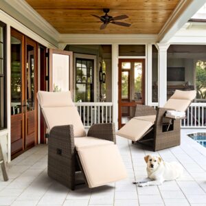 Devoko Outdoor Indoor Recliner Chair 1 Piece Adjustable PE Wicker Patio Reclining Lounge Chair Lawn Furniture for Backyard, Lawn