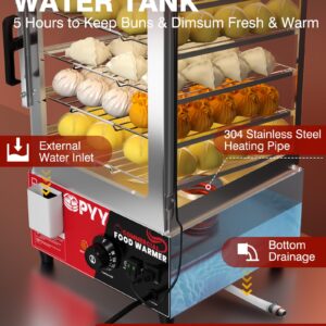 PYY Bun Steamer Electric Food Display - Upgrade Automatic Temperature Control 5 Layers Display Stainless Steel Commercial Bun Steamer For Kiosk, 1200W/110V