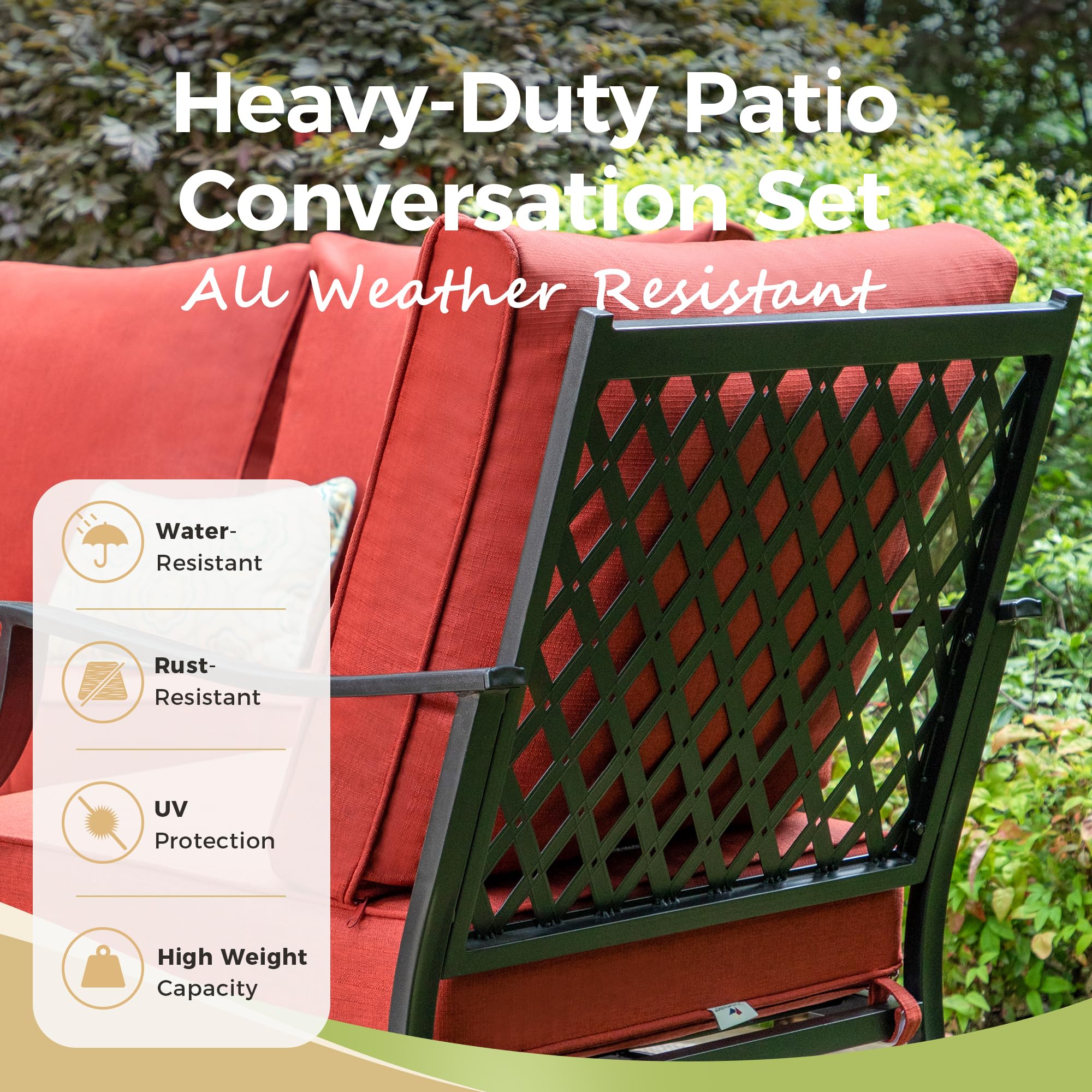 MIXPATIO Swivel Patio Chairs Set of 2, High Back Outdoor Swivel Patio Metal Chairs with 5.75" Thick Cushions for Bistro Balcony Porch Deck and Yard, Red