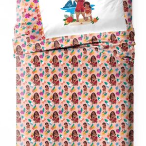 Jay Franco Disney Moana Twin Size Sheet Set - Super Soft 3 Piece Bedding Set with Pua and Simea - Tropical Floral Microfiber Sheets Includes Reversible Pillow Cover