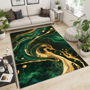 LEGENOB Area Rugs 2x3 Gold Green Marble Texture Area Rug ，Modern Abstract Fluids Print Green Rug ，Washable Rug ，Apply to Restroom Bathroom Laundry Room Kitchen Foyer Entrance Interior Door Mat